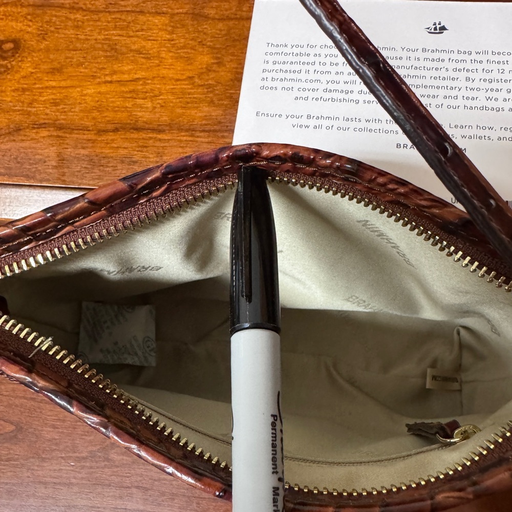 Brahmin Croc-Embossed Shoulder Bag in Pecan - Picture 9 of 10